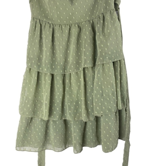 SHEIN - One Shoulder Ruffle Trim Swiss Dot Layered Hem Dress in Matcha Size XS - Picture 5 of 8
